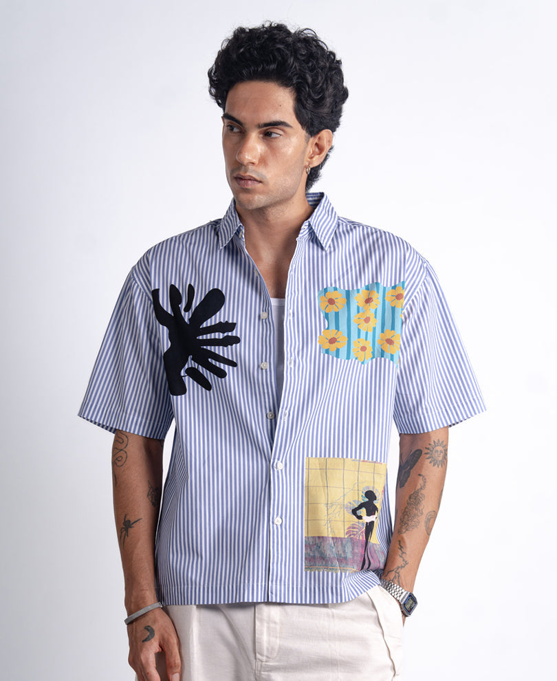 Blue Printed Stripe Shirt