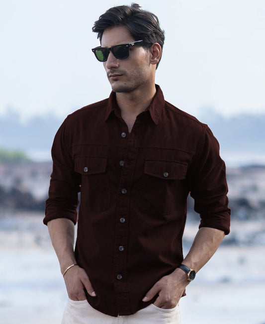 Wine Structured Overshirt With Pockets 100% Cotton