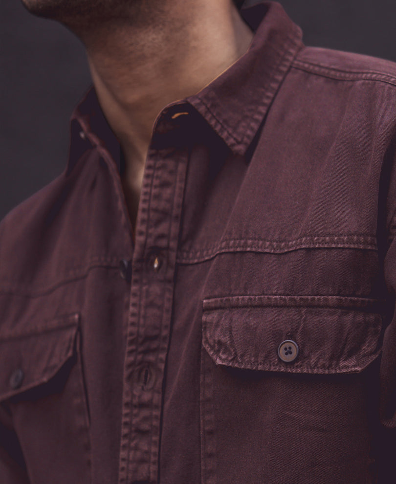 Dark Brown Denim Shacket Full Sleeves Shirt 100% Cotton