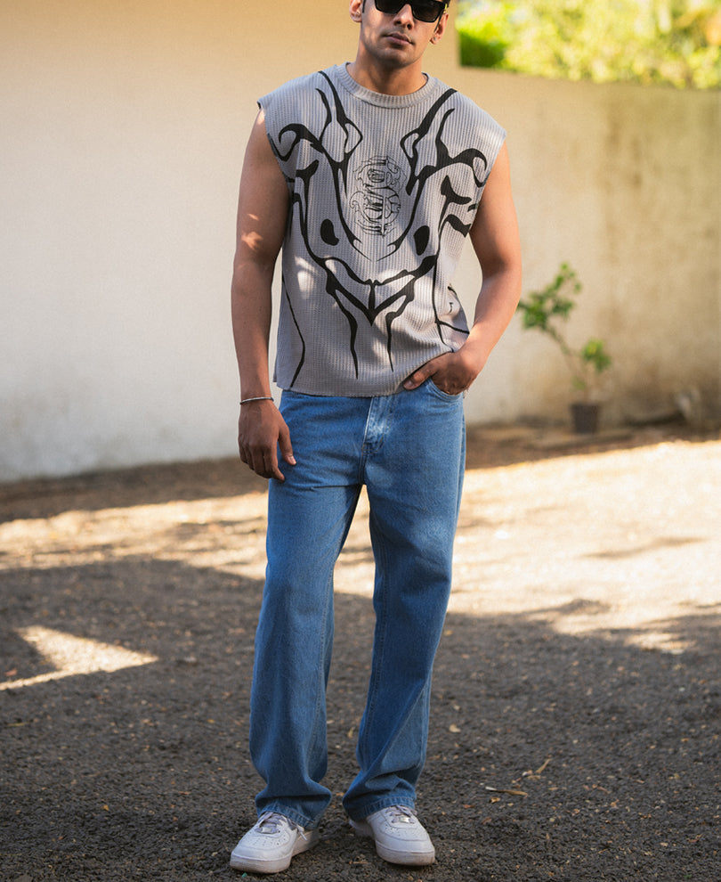 Grey Graphic Print Vest