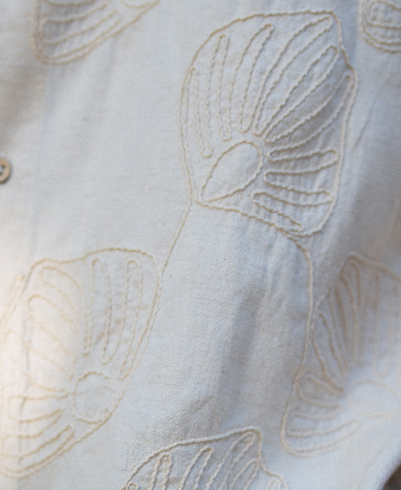 Natural Linen Blend Embroidered Shirt