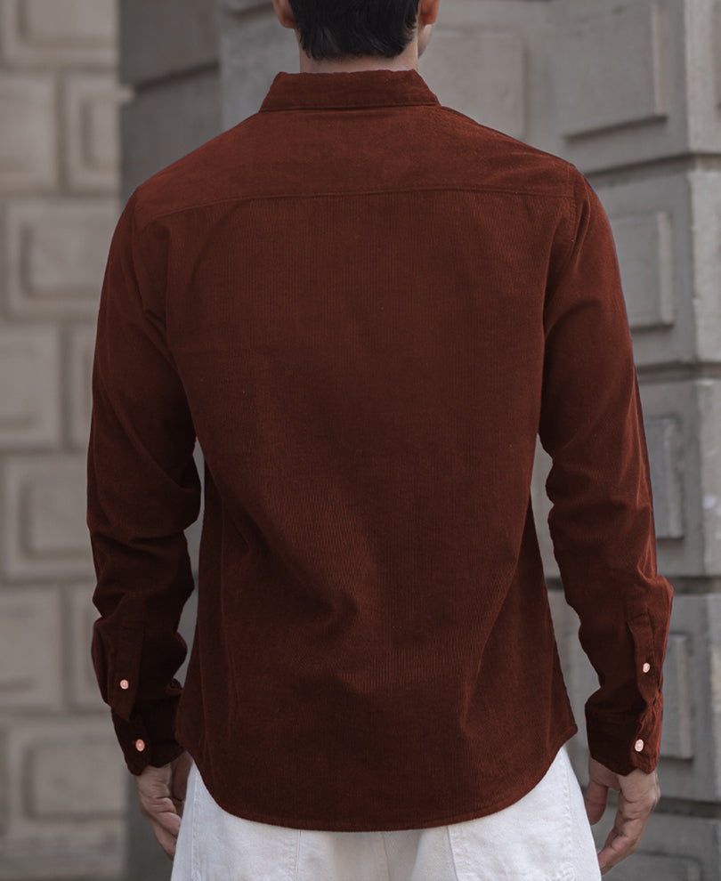 Brown Corduroy Regular Fit Full Sleeves Shirt 100% Cotton
