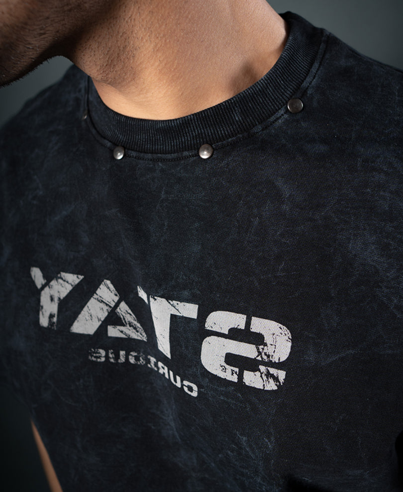 Black Washed Stud Detail T-Shirt 100% Cotton