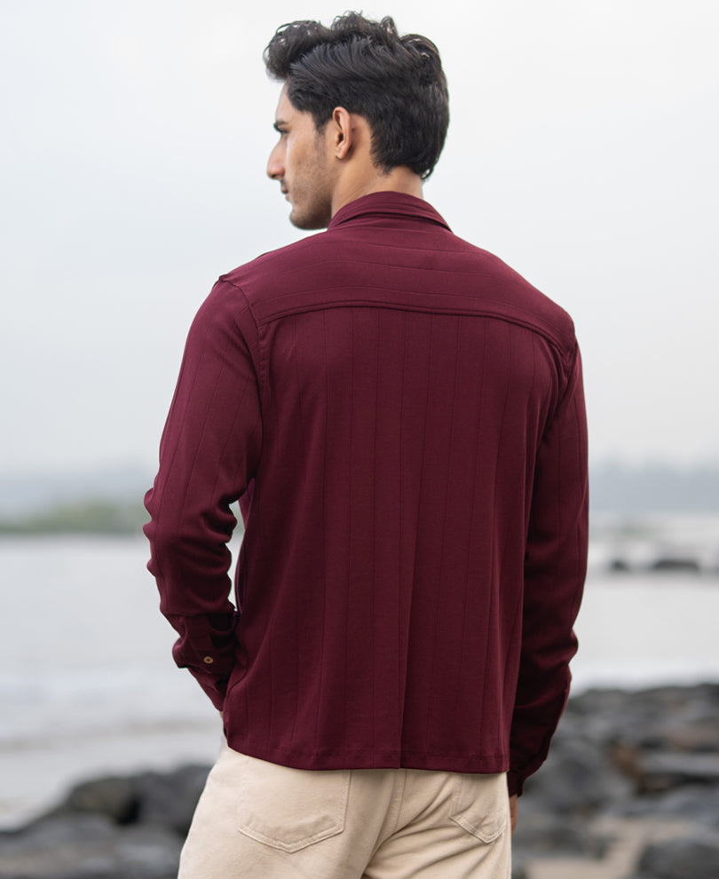 Wine Striped Knitted Shirt 100% Cotton