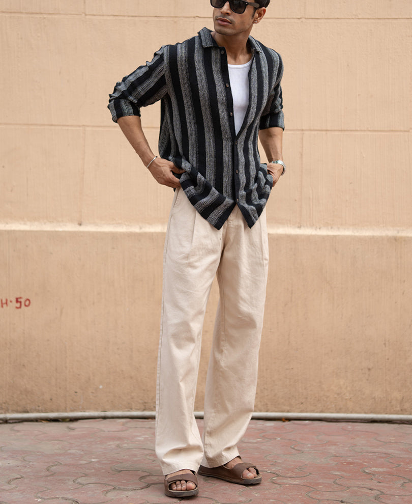 Black Structured Striped Shirt 100% Cotton