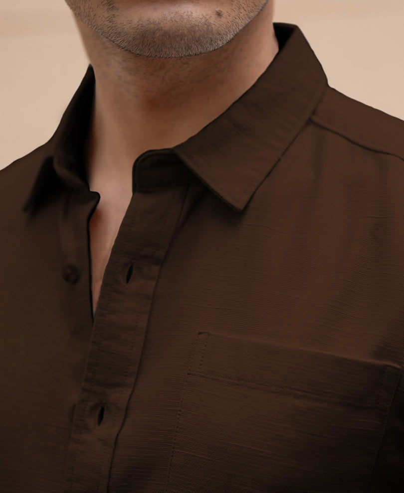 Dark Brown Linen Structured Co-Ord Set