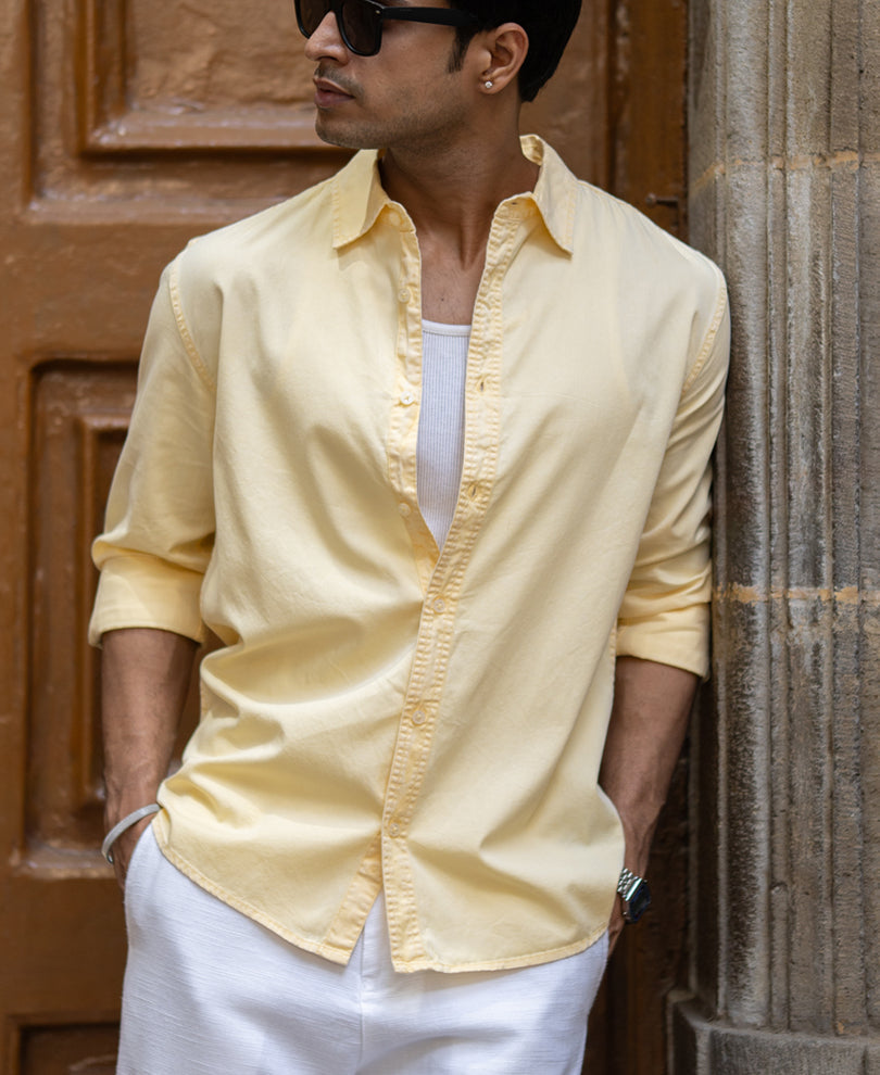 Yellow Overdyed Structure Shirt 100% Cotton
