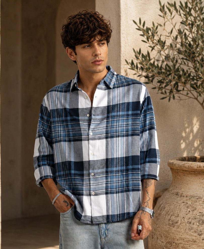 Blue Macro Checks Shirt 100% Cotton