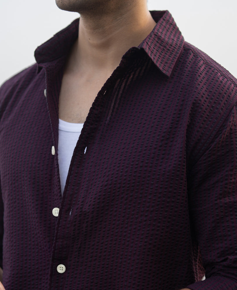 Wine Structured Striped Shirt 100% Cotton