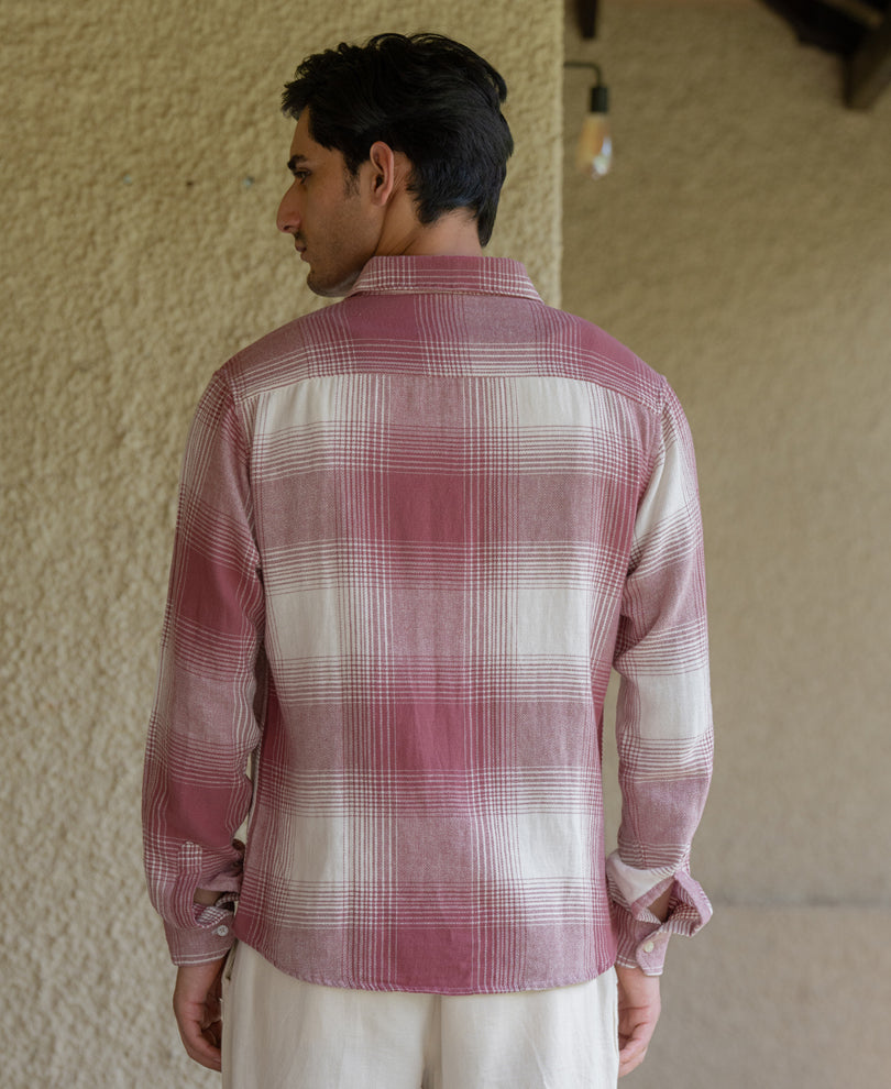 Mauve Cotton Checks Shirt