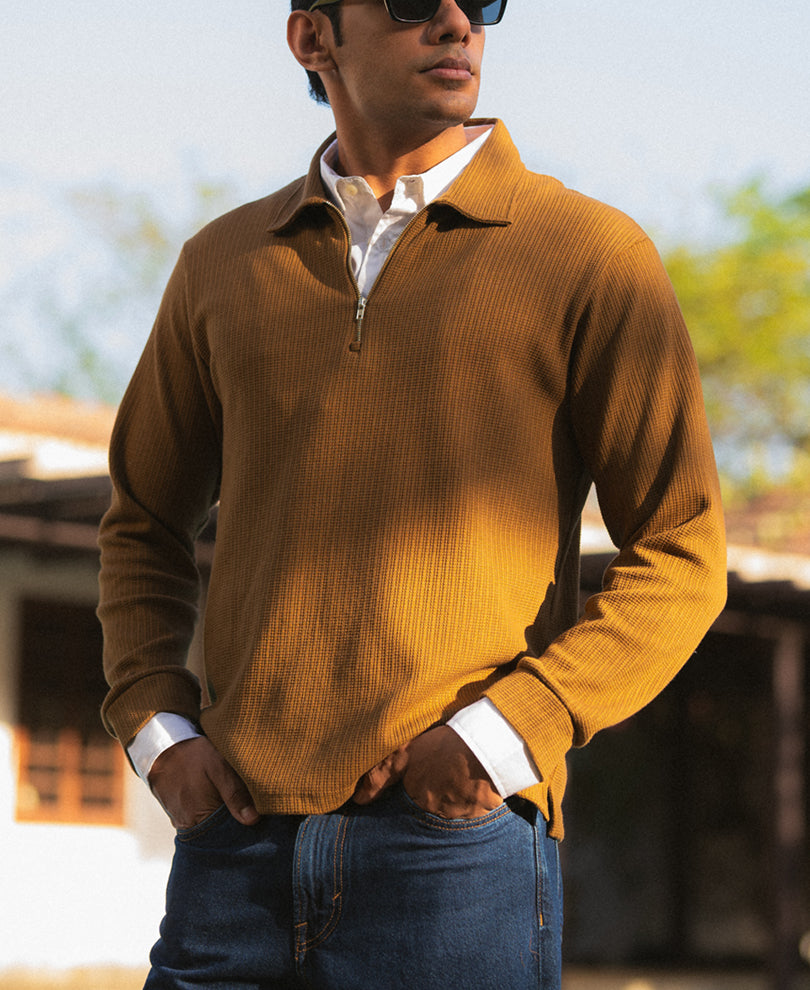 D Tan Contrast Collar Polo T-Shirt