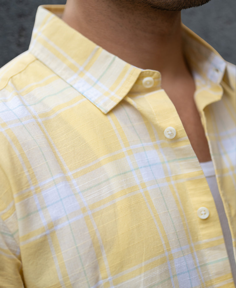 Yellow Lightweight Checks Shirt 100% Cotton