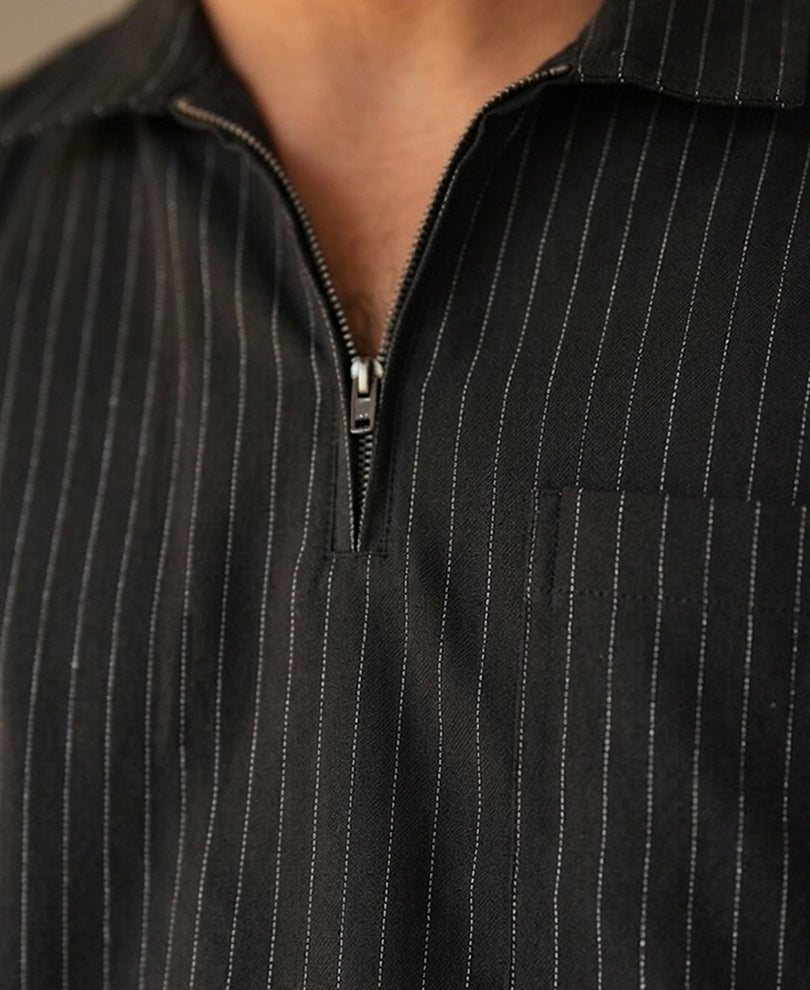 Black Striped Zipper Shirt