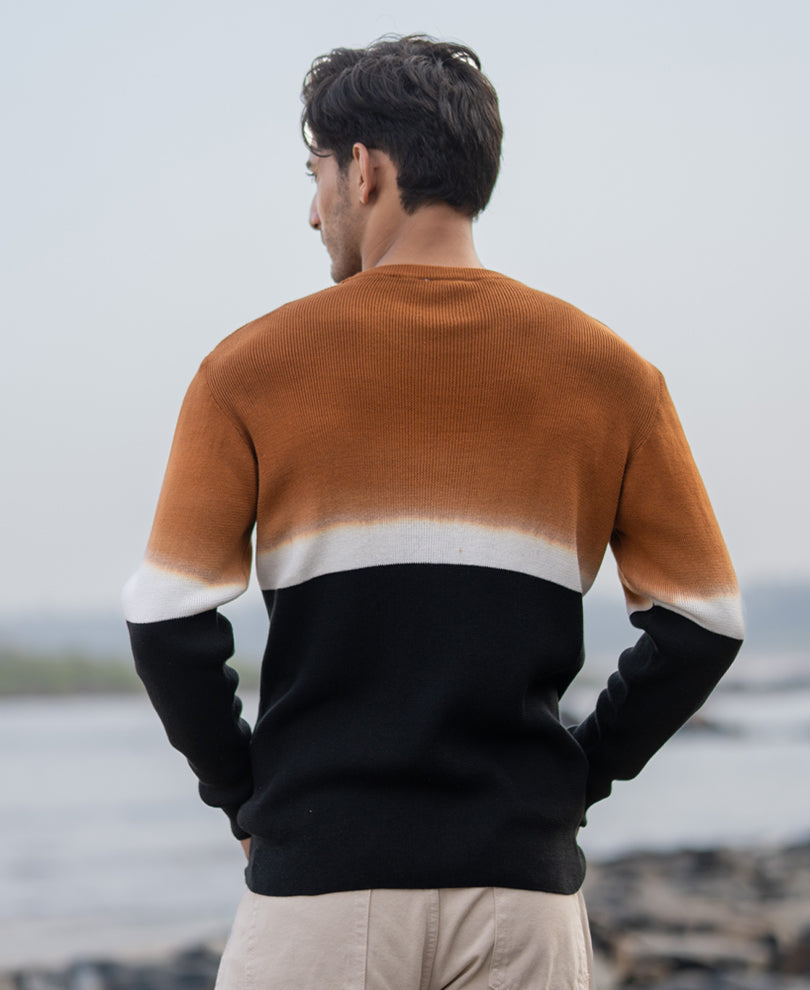 Brown And Black Stripe Knit T-Shirt 100% Cotton
