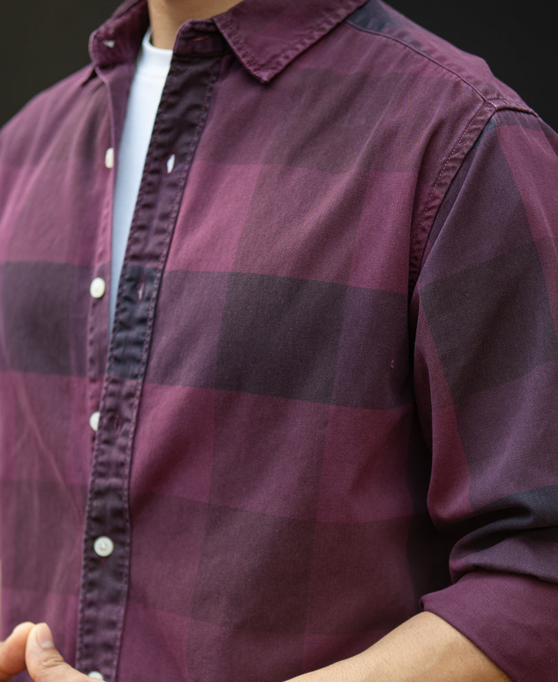 Burgendy Overdyed Checks Shirt