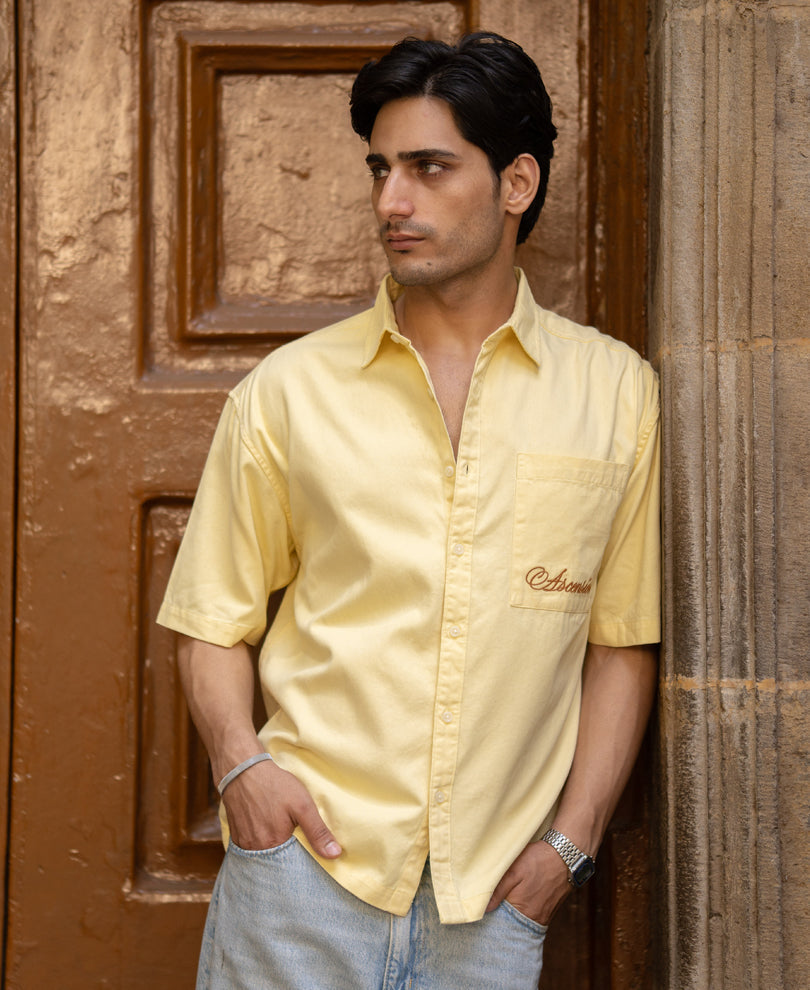 Butter Yellow Embroidered Boxy Shirt 100% Cotton