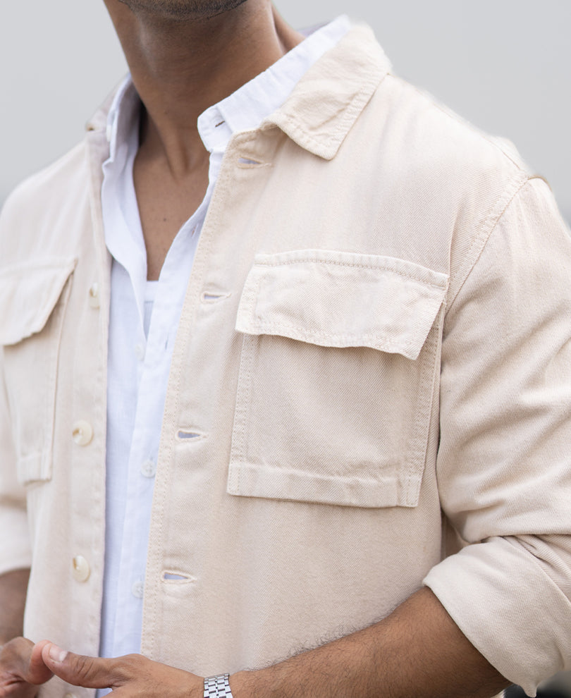 Beige Denim Overshirt 100% Cotton