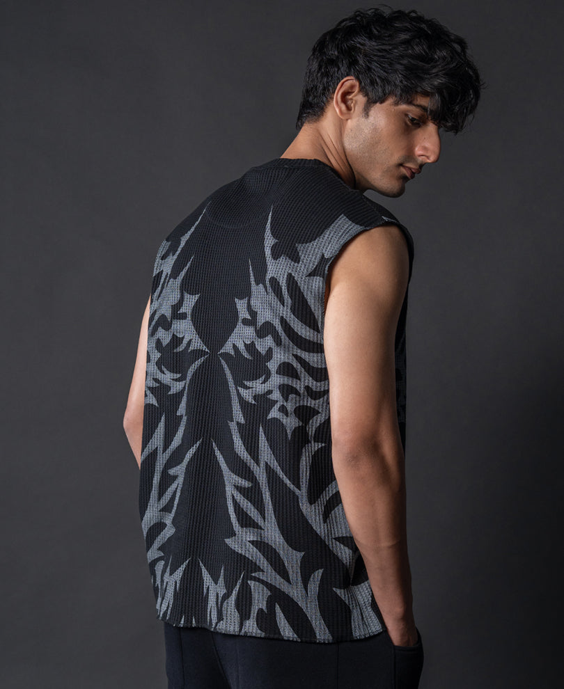 Black Grunge Print Vest