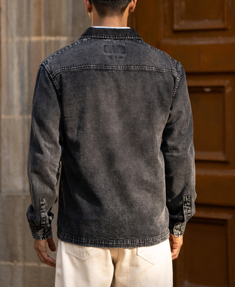 Black Washed Denim Polo Shirt 100% Cotton