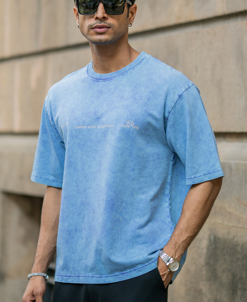 Purple Washed Graphic Half Sleeves T-Shirt 100% Cotton
