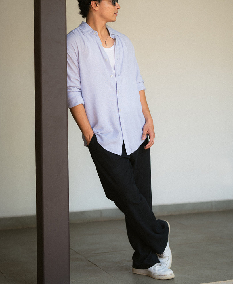 Light Blue Linen Blend Shirt