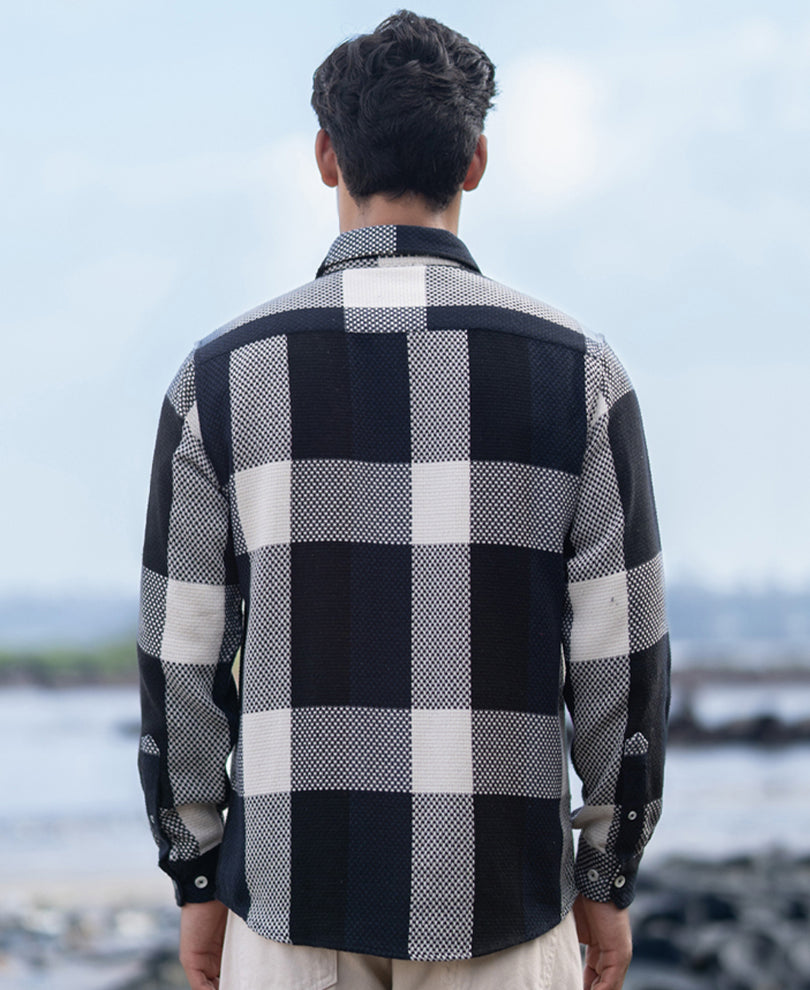 Navy Structured Checked Shirt