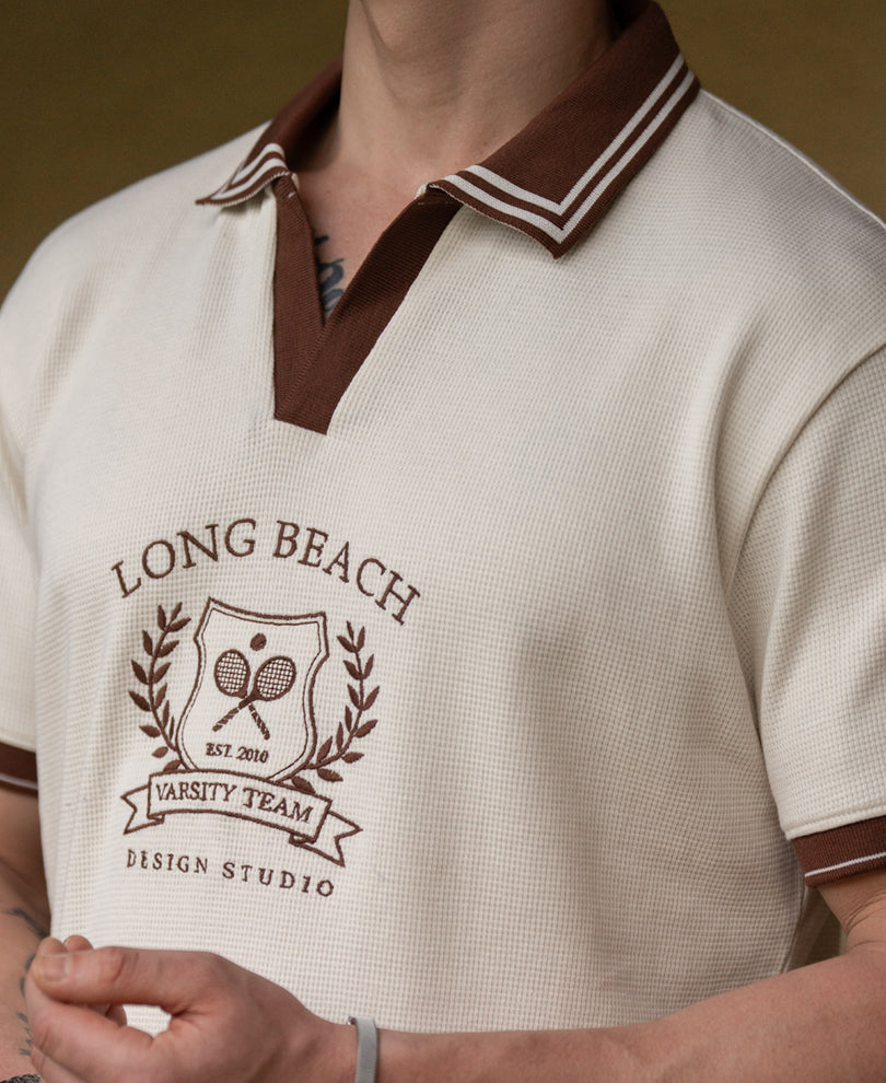 Cream Contrast Embroidery T-Shirt 100% Cotton