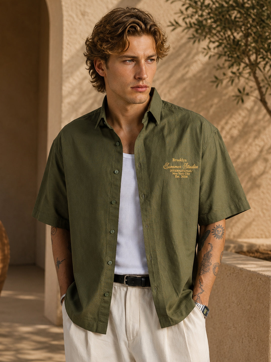 Olive Embroidered Oxford Shirt