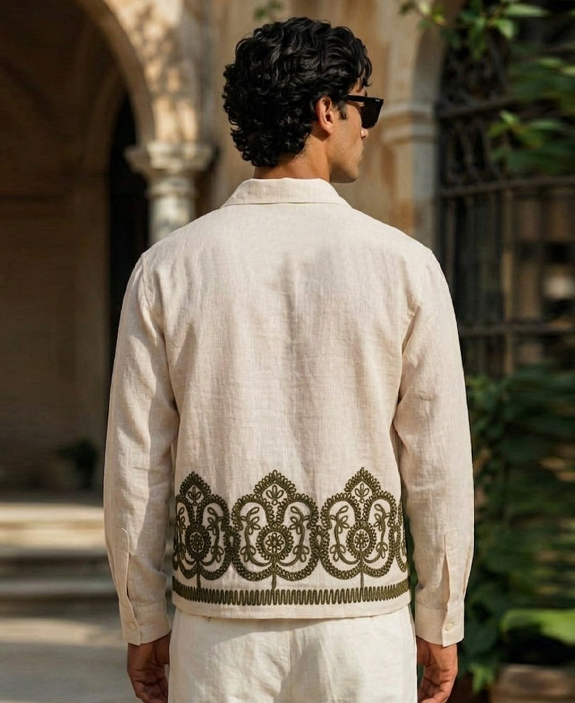 Cream Embroidered Kurta Shirt