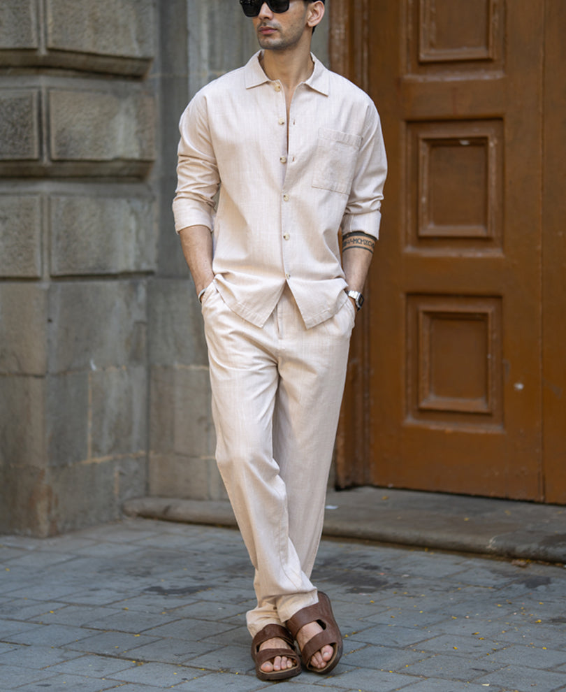 Beige Linen Lightweight Co-Ord Set