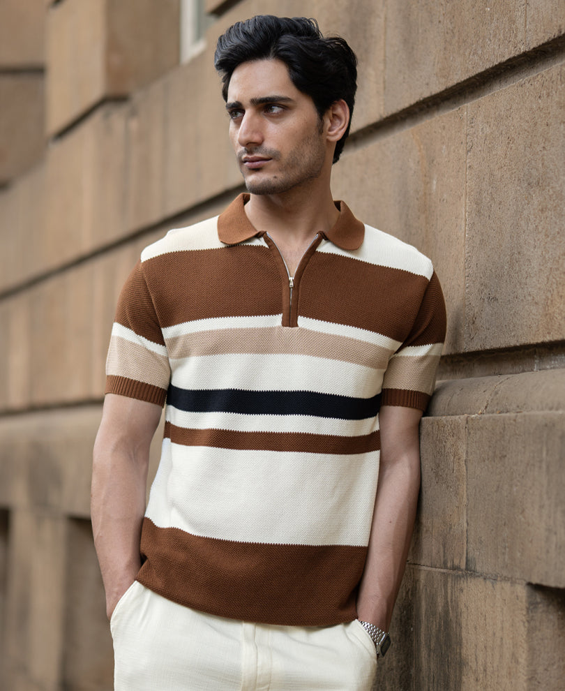 Multi Color Stripe Knit T-Shirt 100% Cotton