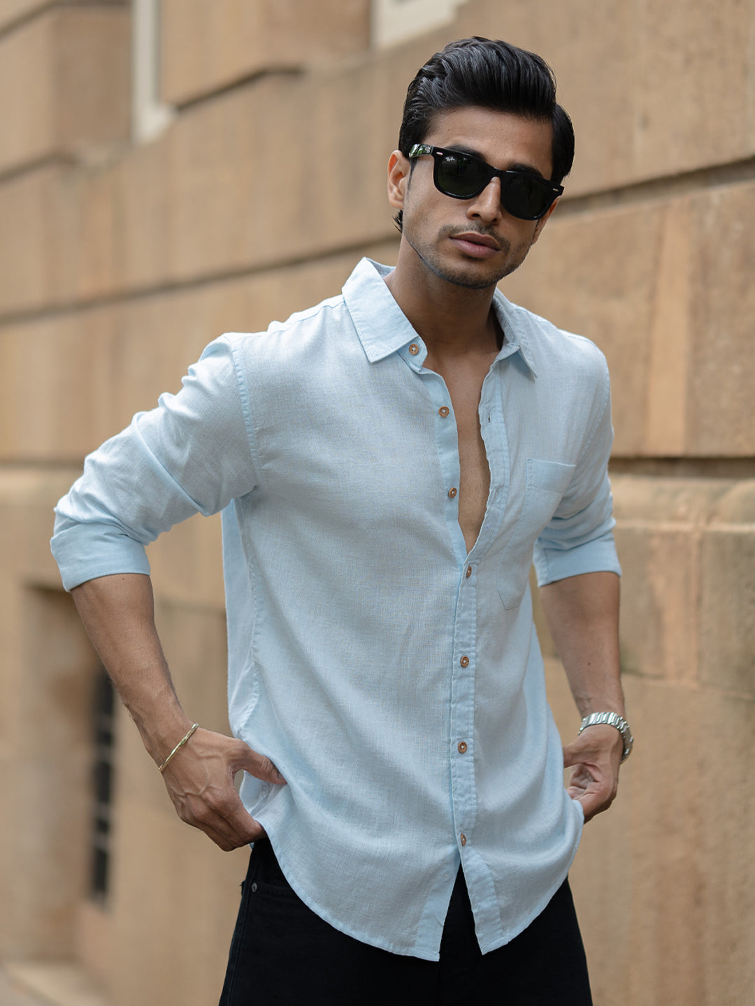 Light Blue Linen Blend Shirt