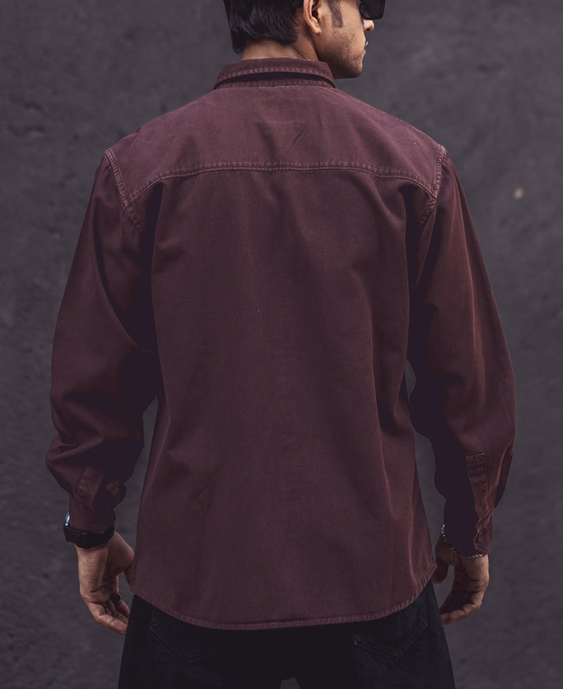Dark Brown Denim Shacket Full Sleeves Shirt 100% Cotton