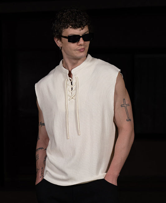 Cream Knitted Henley Vest