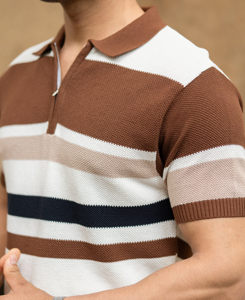 Multi Color Stripe Knit T-Shirt 100% Cotton
