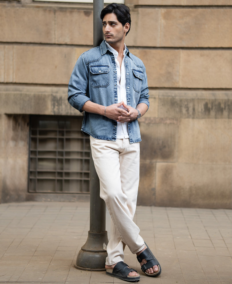 Mid Blue Denim Overshirt 100% Cotton