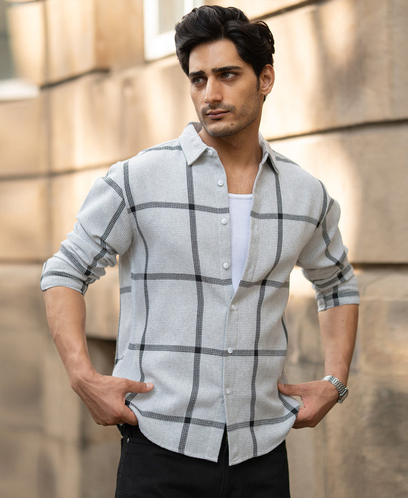 Grey Structure Checks Shirt