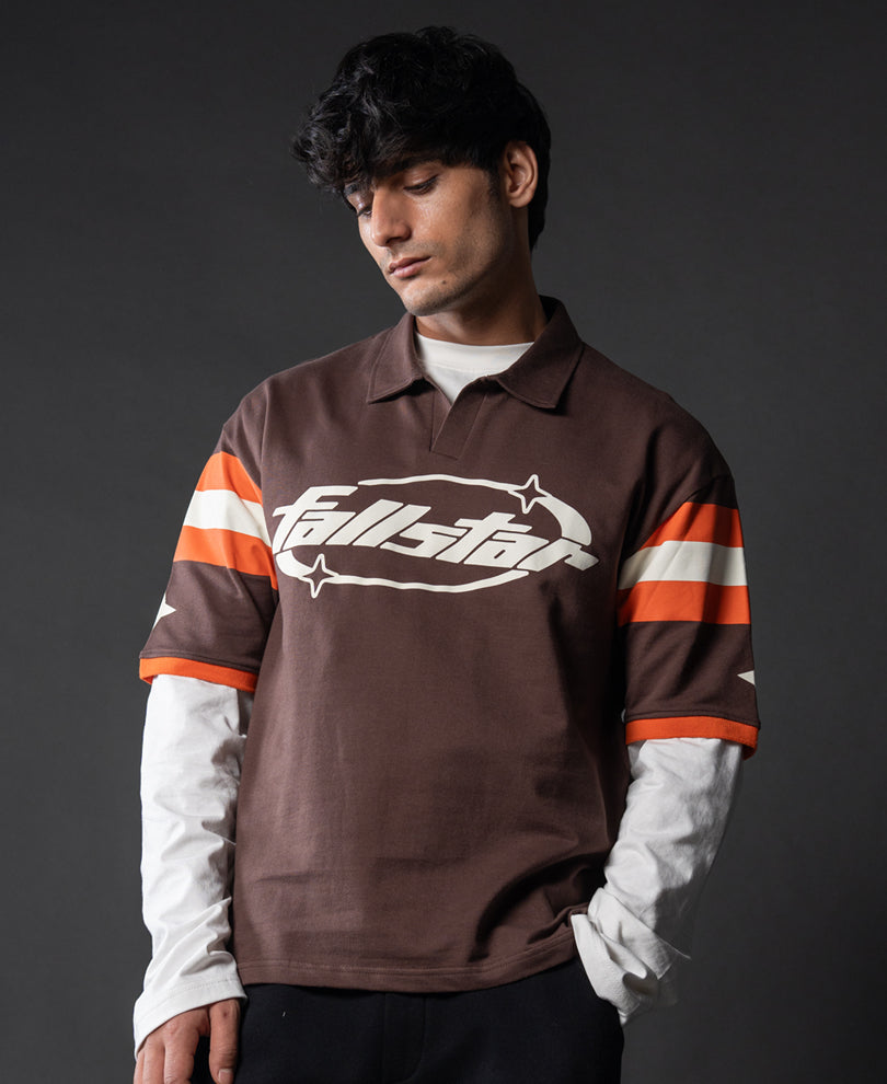 Brown Graphic Polo T-Shirt 100% Cotton