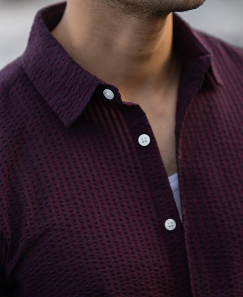 Wine Structured Striped Shirt 100% Cotton