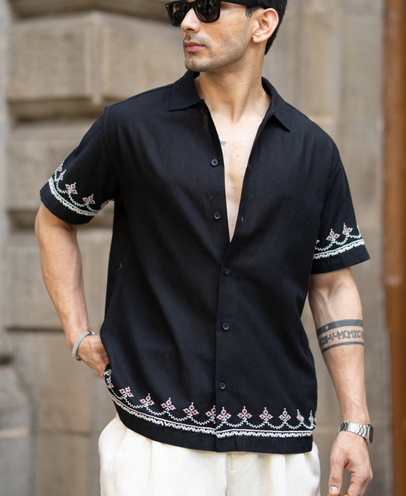 Black Embroidered Lightweight Shirt