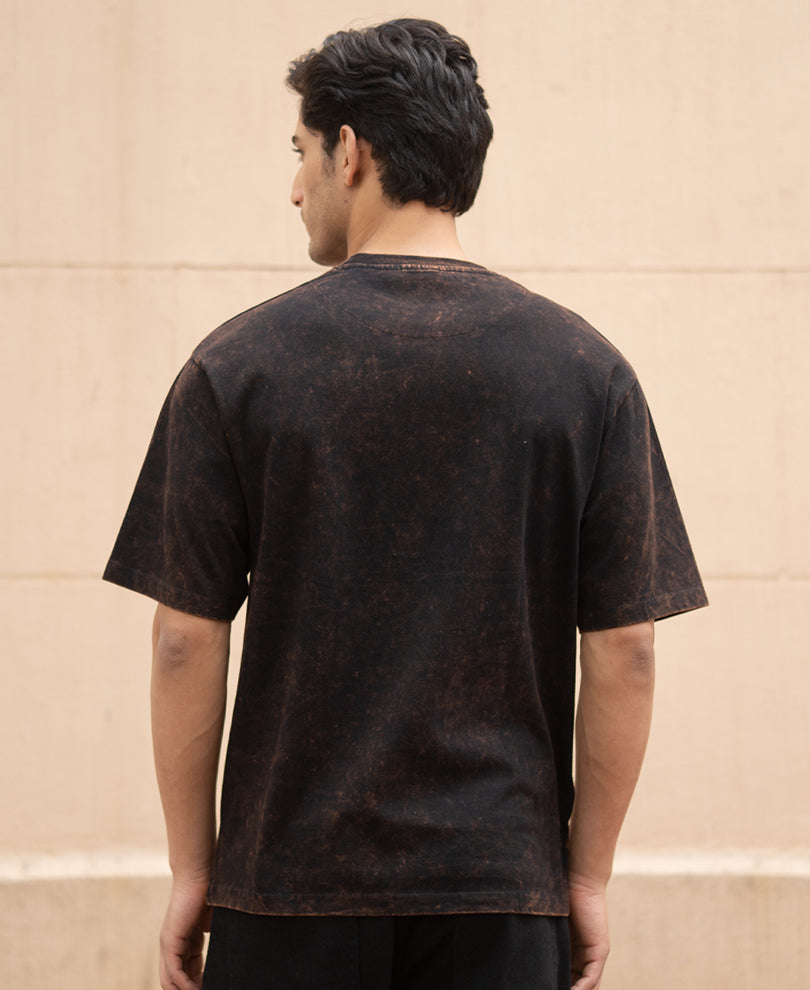 Dark Brown Washed Printed Oversized T-Shirt 100% Cotton