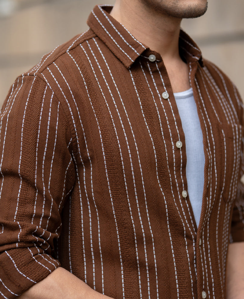 Brown Structure Stripe Shirt