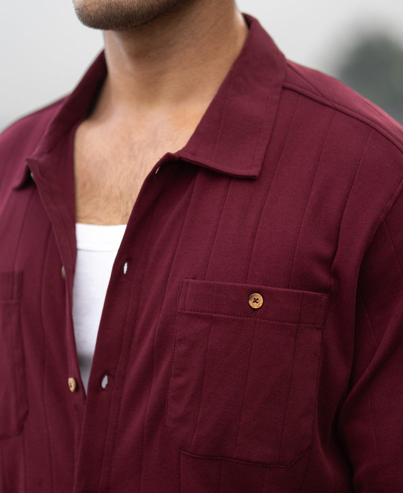 Wine Striped Knitted Shirt 100% Cotton