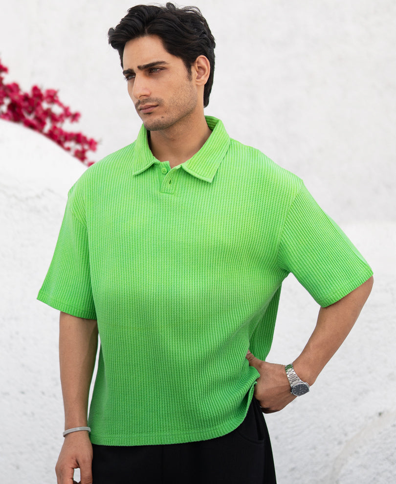 Green Ombre Structured Collar T-Shirt 100% Cotton
