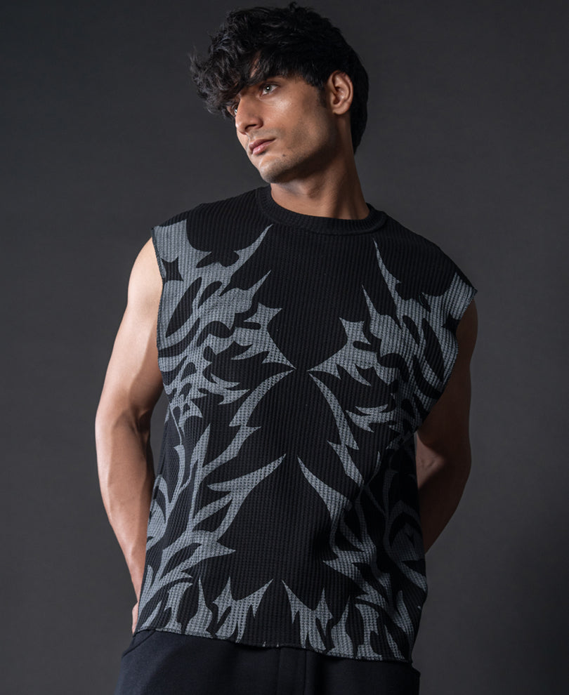 Black Grunge Print Vest