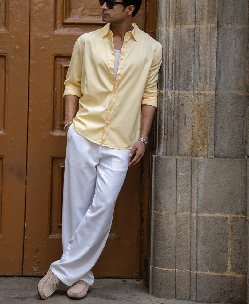 Yellow Overdyed Structure Shirt 100% Cotton