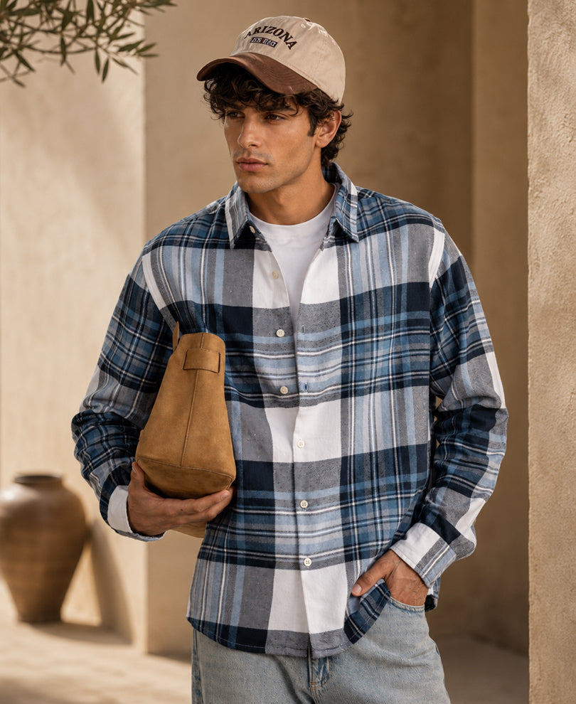 Blue Macro Checks Shirt 100% Cotton