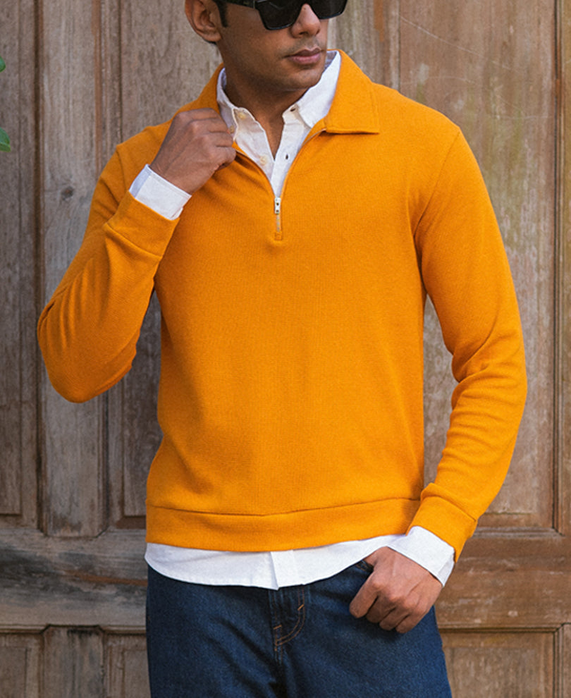 Mustard Contrast Collar Polo T-Shirt 100% Cotton