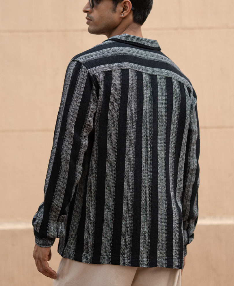 Black Structured Striped Shirt 100% Cotton