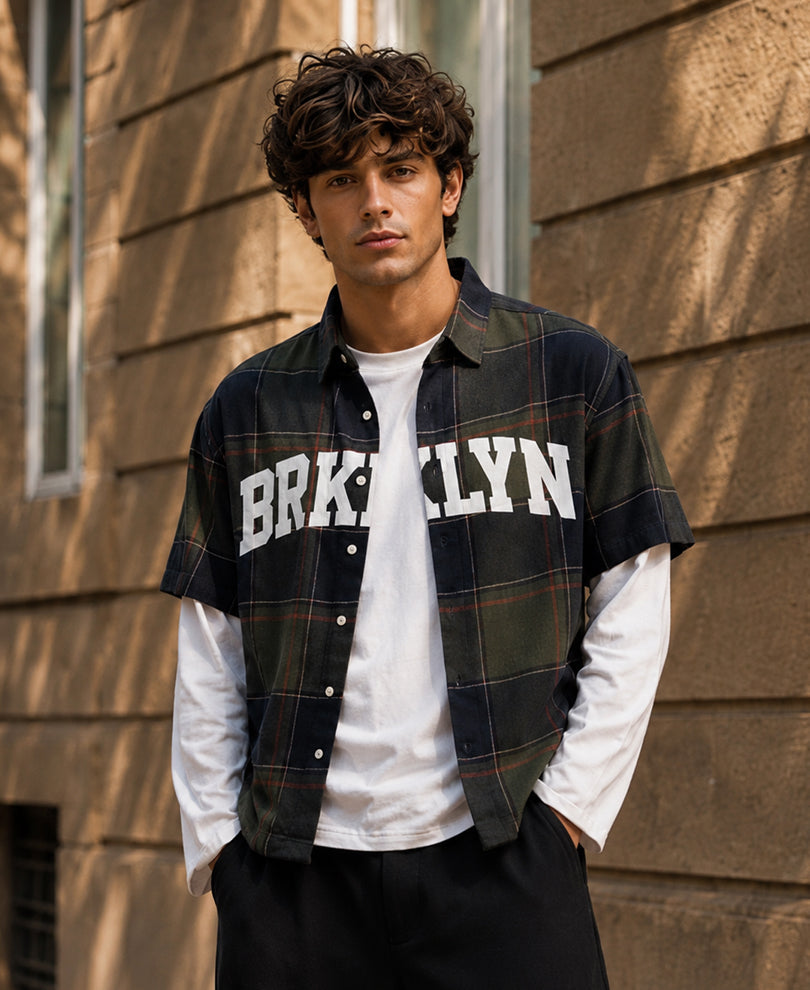 Olive Printed Checks Shirt